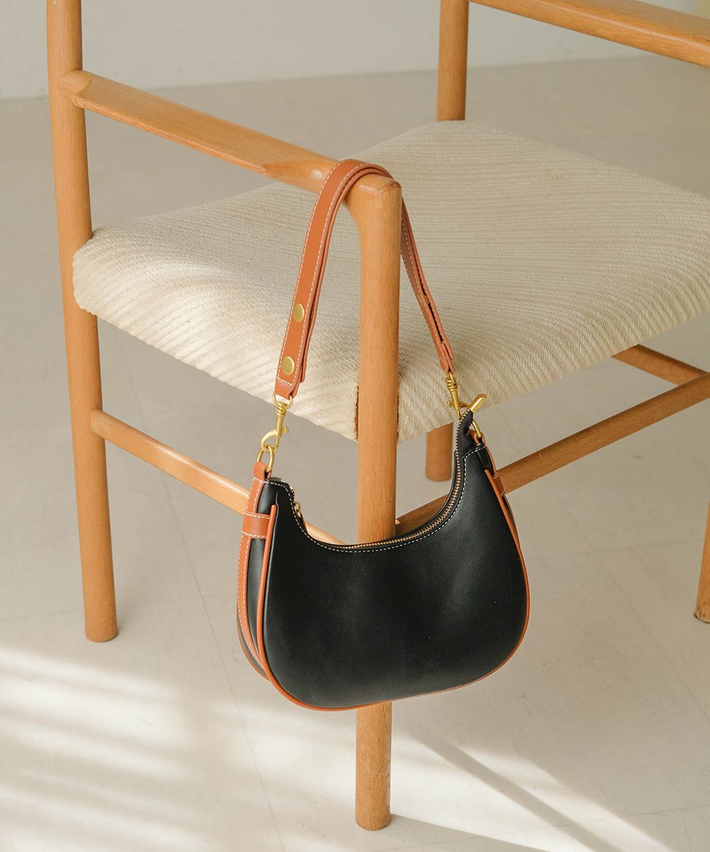 日本 Bab - 時尚皮革滾邊腋下包-黑