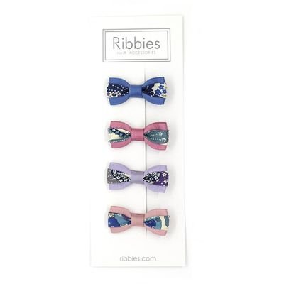 英國 Ribbies - 雙色緞帶蝶蝶結4入組(Mauvey Blue)