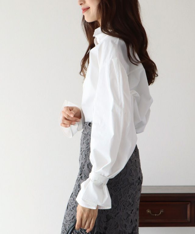 日本 BLUE EAST - 甜美翻領糖果袖襯衫-水藍