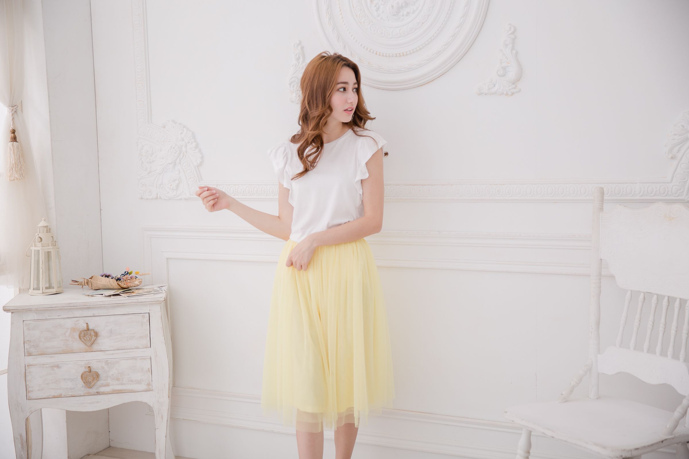 Peachy - 獨家訂製綿柔半身紗裙-半身中長版-嫩鵝黃 (F)