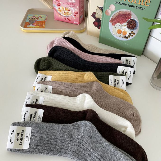 韓國Marian - 直紋素色羊毛保暖襪-粉色 (Free)