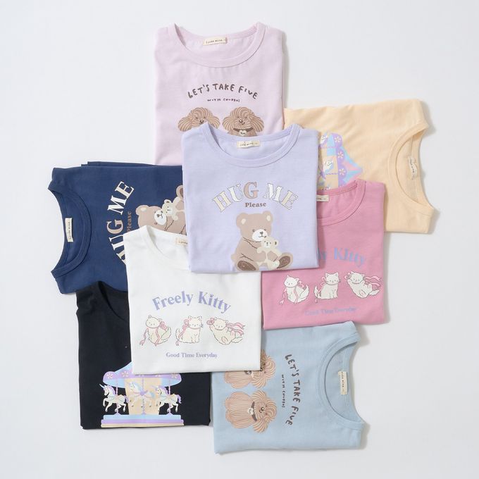 日本 Lycee mine - 100%棉 可愛少女印花長袖上衣-長毛狗狗-淺灰藍