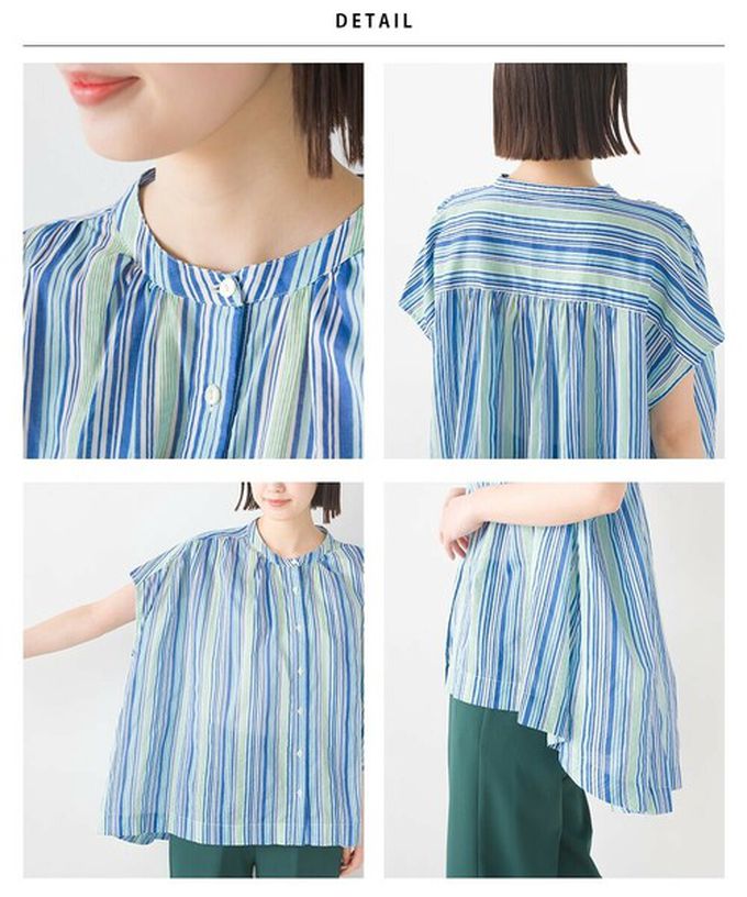 日本 OMNES - 100%印度棉 輕盈寬版襯衫式上衣-圖騰-海軍藍