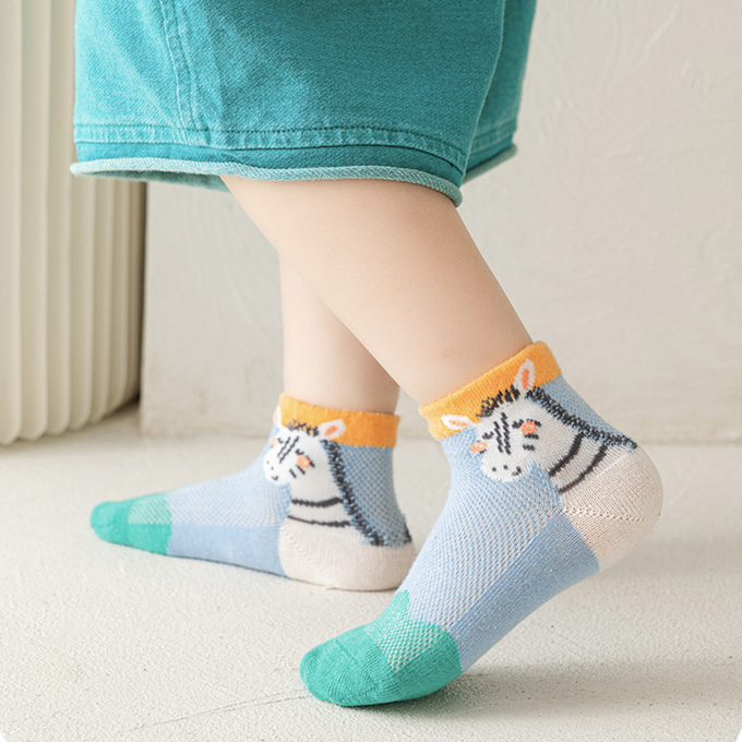 love, charlotte - 斑馬樂園網眼短筒棉襪-5 雙一組