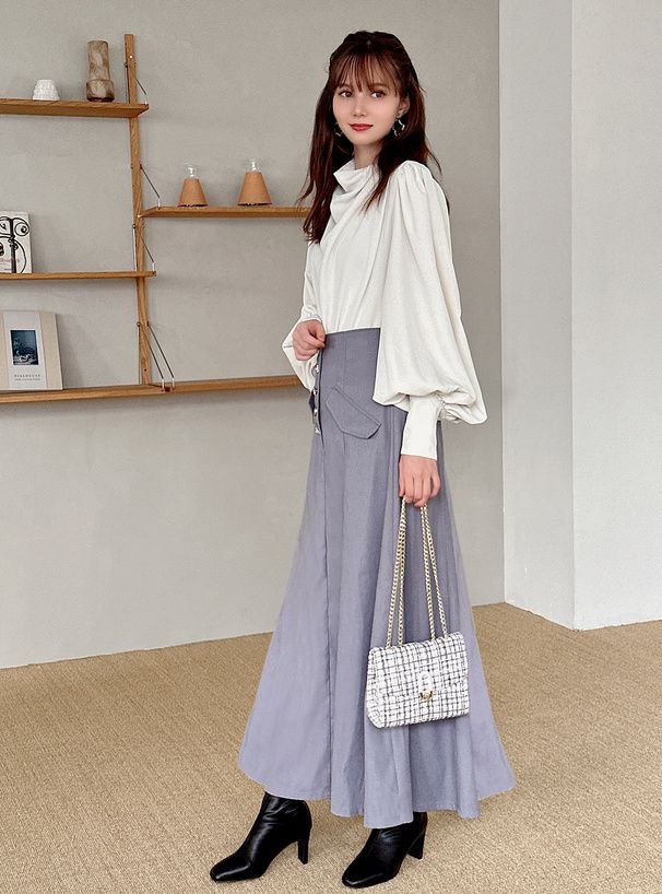 日本 GRL - 優雅女神皺褶感長袖上衣-米杏 (F)