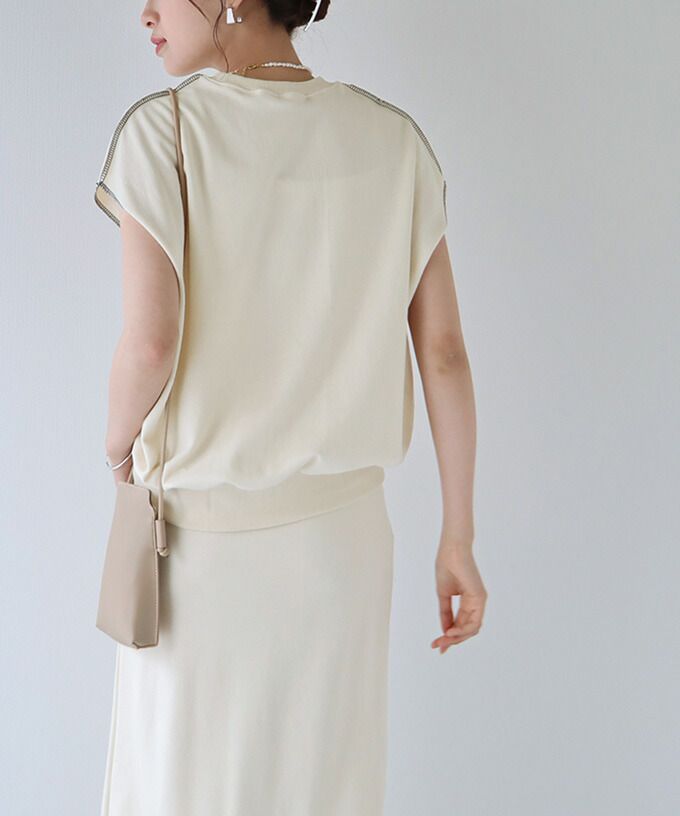 日本 BLUE EAST - 氣質修身法式短袖上衣x滾邊魚尾裙套裝-黑