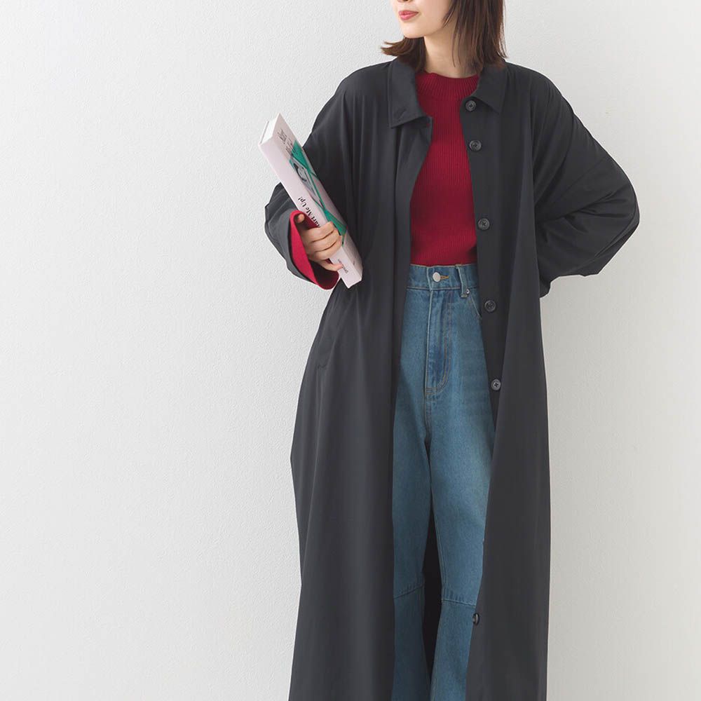 防撕裂耐穿率性質感尼龍長版大衣-黑