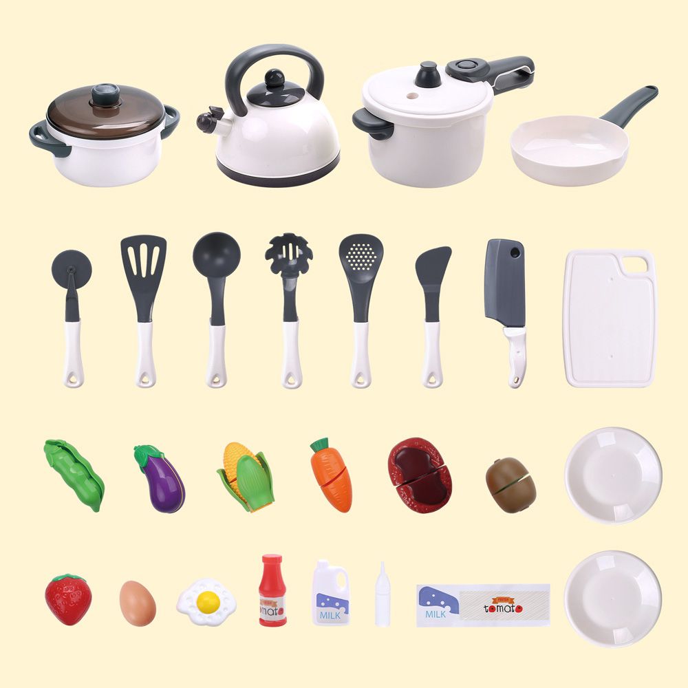 CuteStone - 仿真冒煙噴霧鍋具與家家酒切切樂套裝玩具