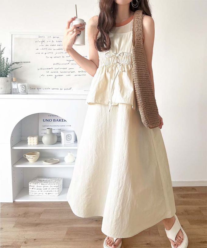 日本 Classical Elf - 假二件可愛皺摺荷葉吊帶洋裝-米白