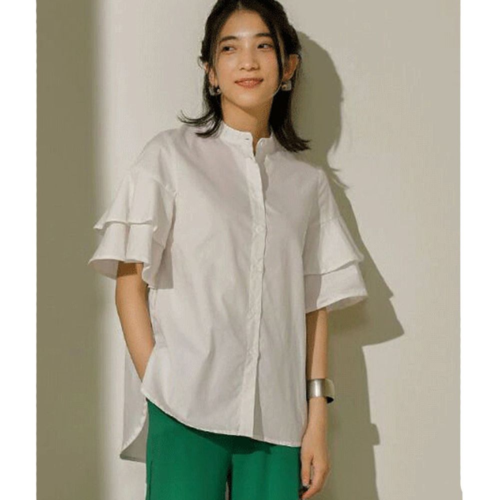 日本 Bou Jeloud - 雙層荷葉設計短袖襯衫-白