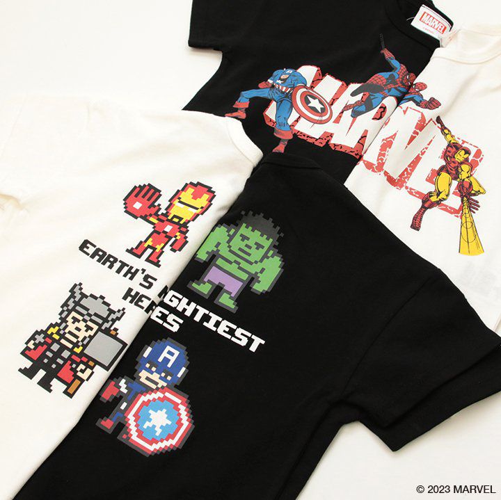 日本 Chil2 - 漫威聯名 印花短袖上衣-前Logo後角色-黑