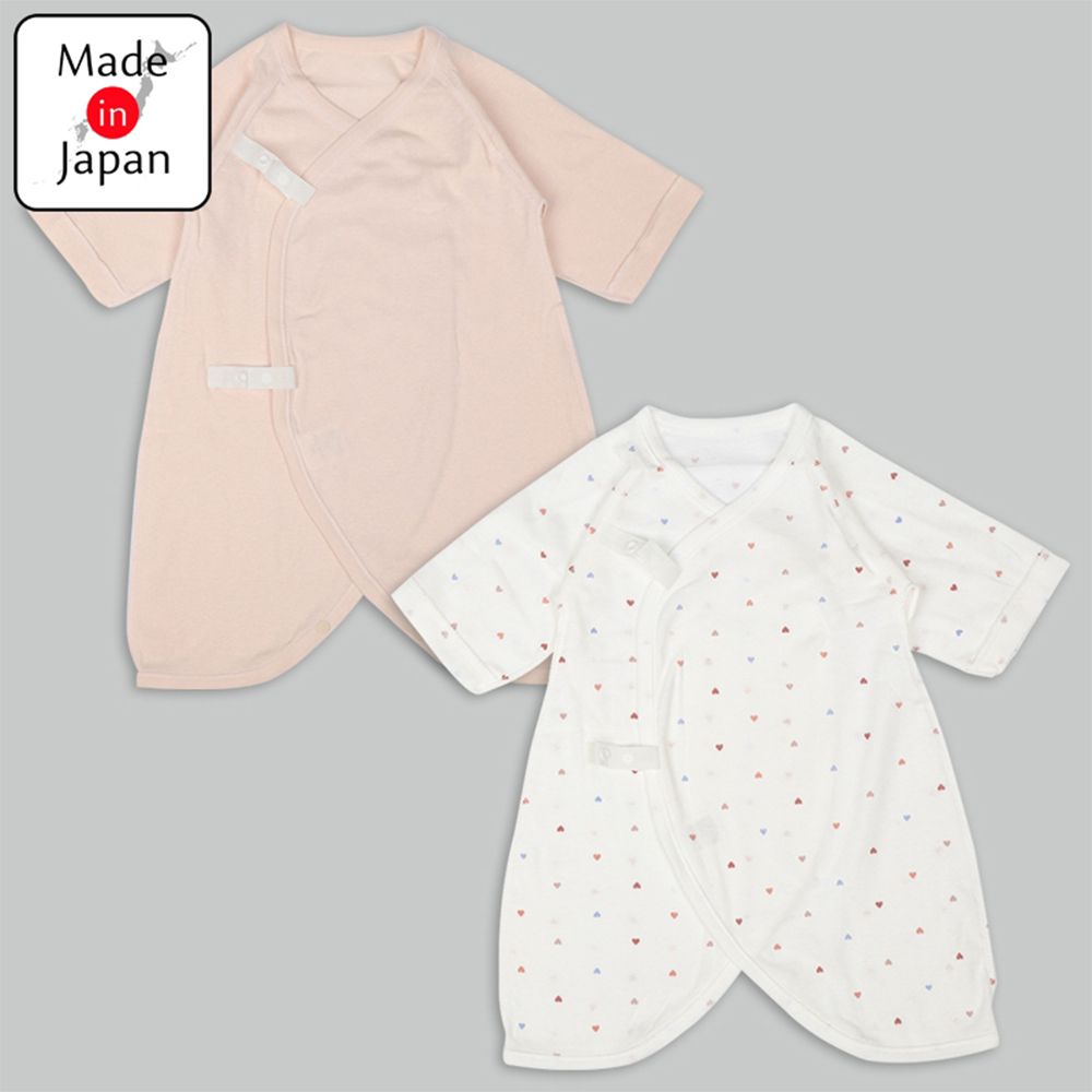 長袖蝴蝶裝2件組-愛心-粉紅色 (50~60cm)-日本製