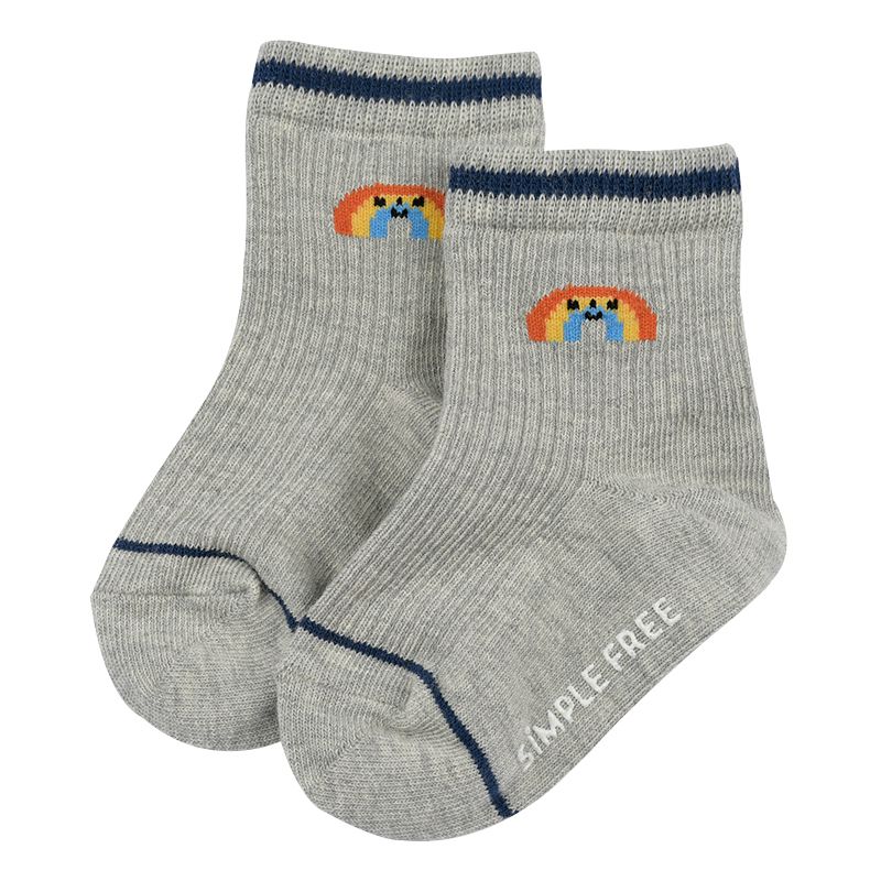 akachan honpo - 中筒襪 彩虹-灰色