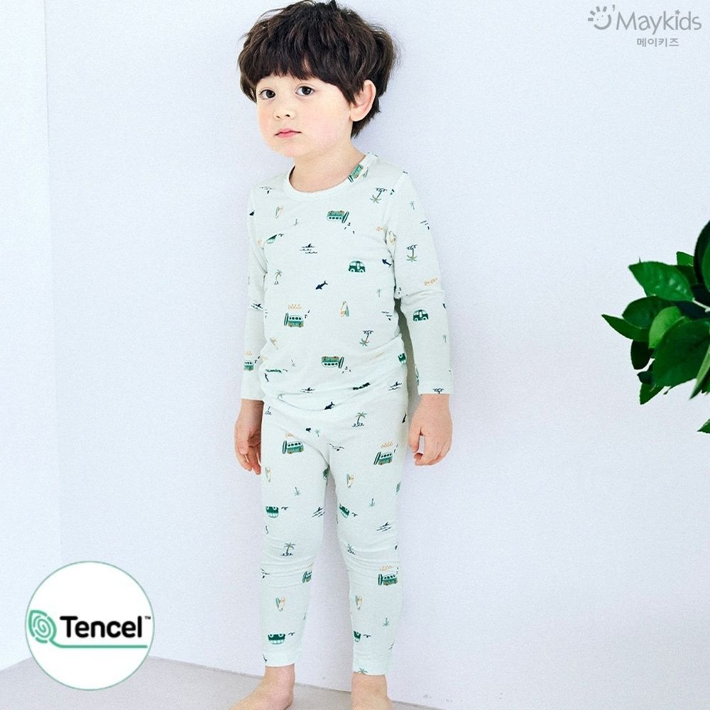 天絲莫代爾透氣長袖家居服-衝浪渡假趣-淺綠