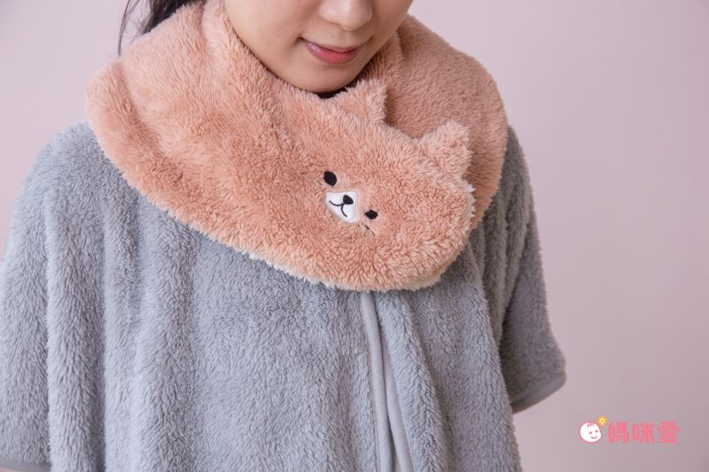 日本 AUBE - 2WAY毛茸茸保暖圍脖(親子通用款)-貓咪-米白