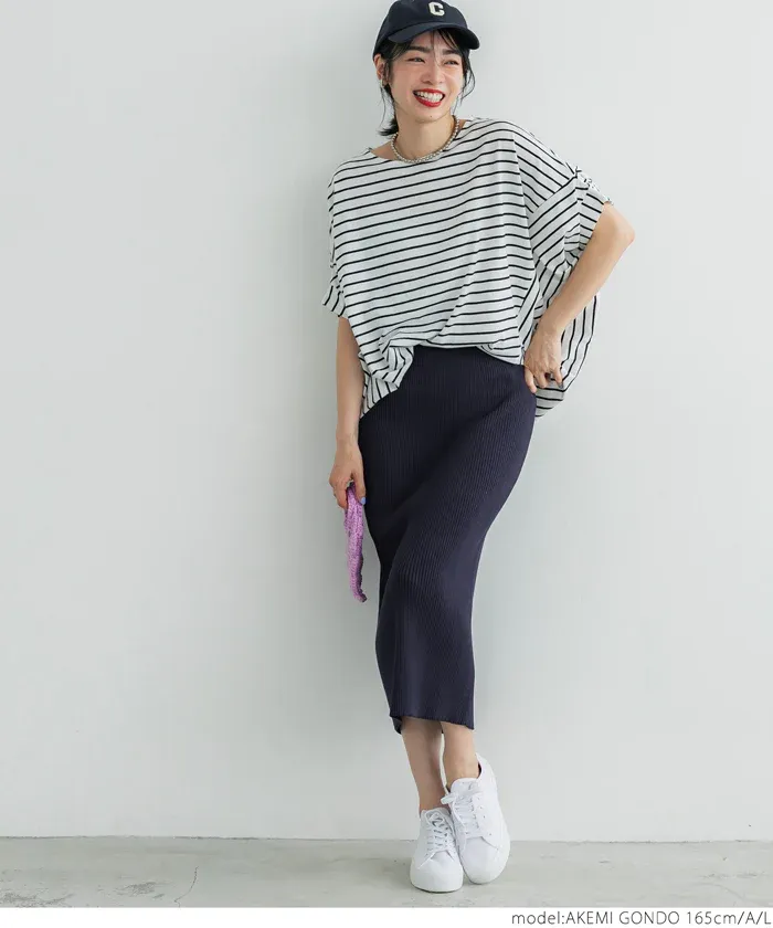 日本 COCA - 透氣百搭圓領飛鼠袖上衣-條紋-綠白