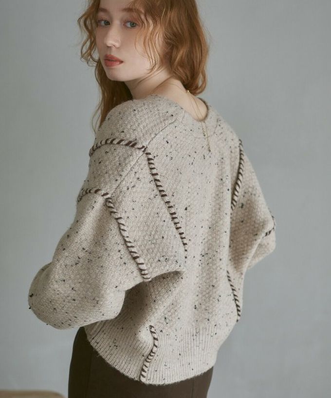 日本 Bab - 縫線感溫暖紋理短版針織外套-卡其沙色