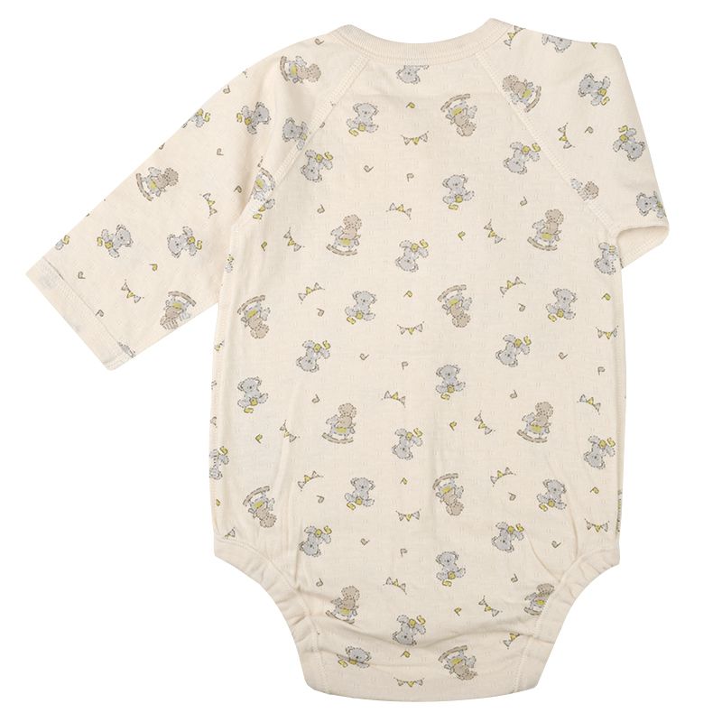 akachan honpo - 長袖前開式包屁衣-鬆軟棉-淺卡其色