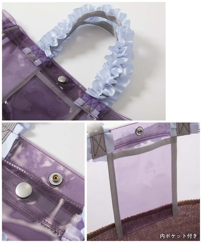 日本 devirock - 可愛荷葉邊大容量PVC防水游泳包-黑 (27.5x35x14cm)