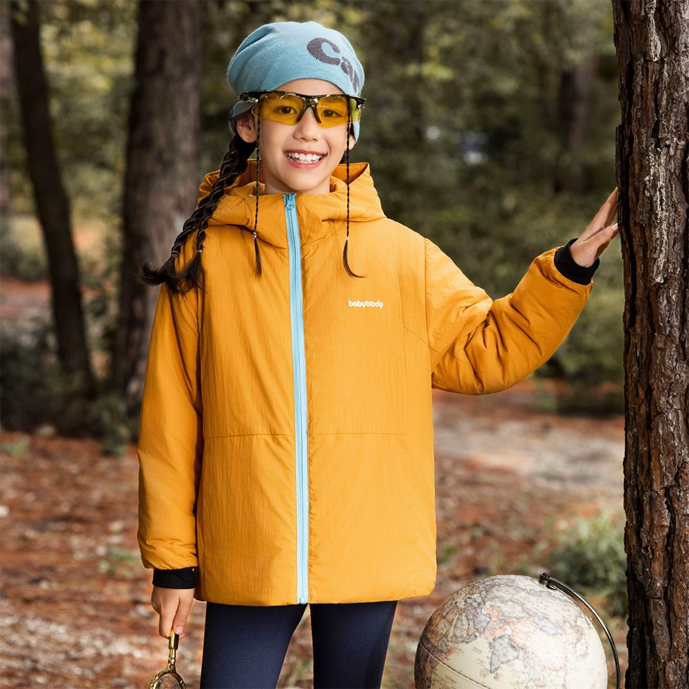 4級防水杜邦SORONA鋪棉連帽外套-撞色拉鍊-橘色