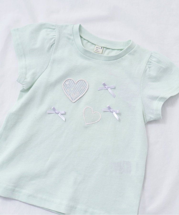 日本 apres les cours - 亮片點綴俏麗印花短袖上衣-愛心-淺綠