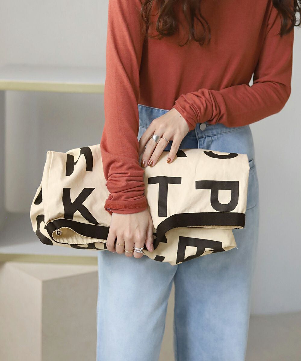 日本 Bab - [日雜推薦] 簡約字母帆布袋/托特袋-米杏