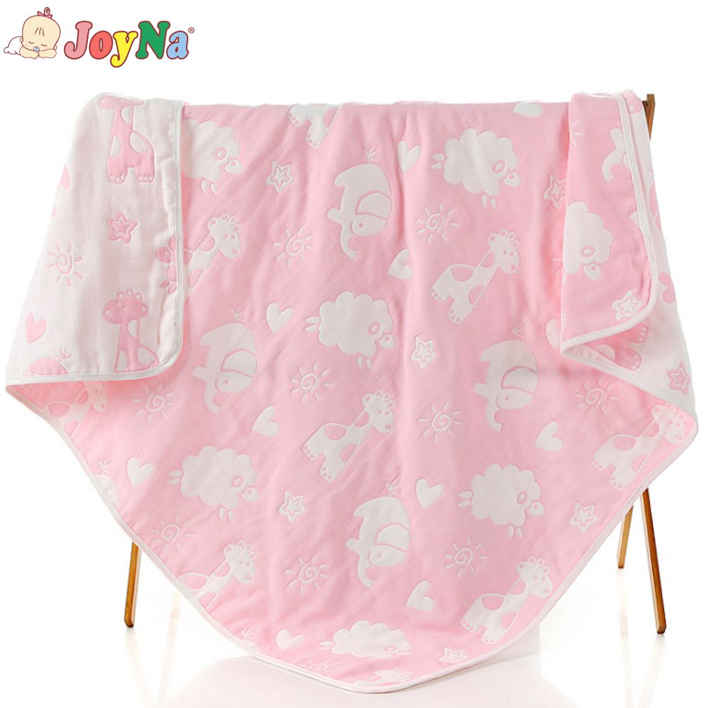 JoyNa - 棉柔紗布包巾蓋毯 空調毯 四季皆宜-粉動物 (110*110cm)