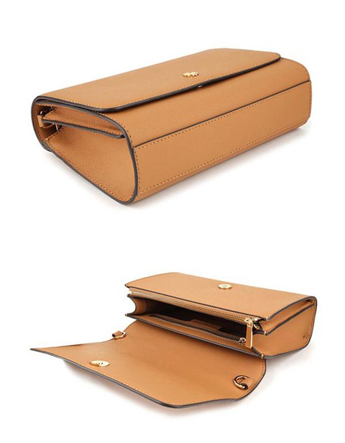 TORY BURCH - T-LOGO防刮皮革翻蓋斜背包 (焦糖色)