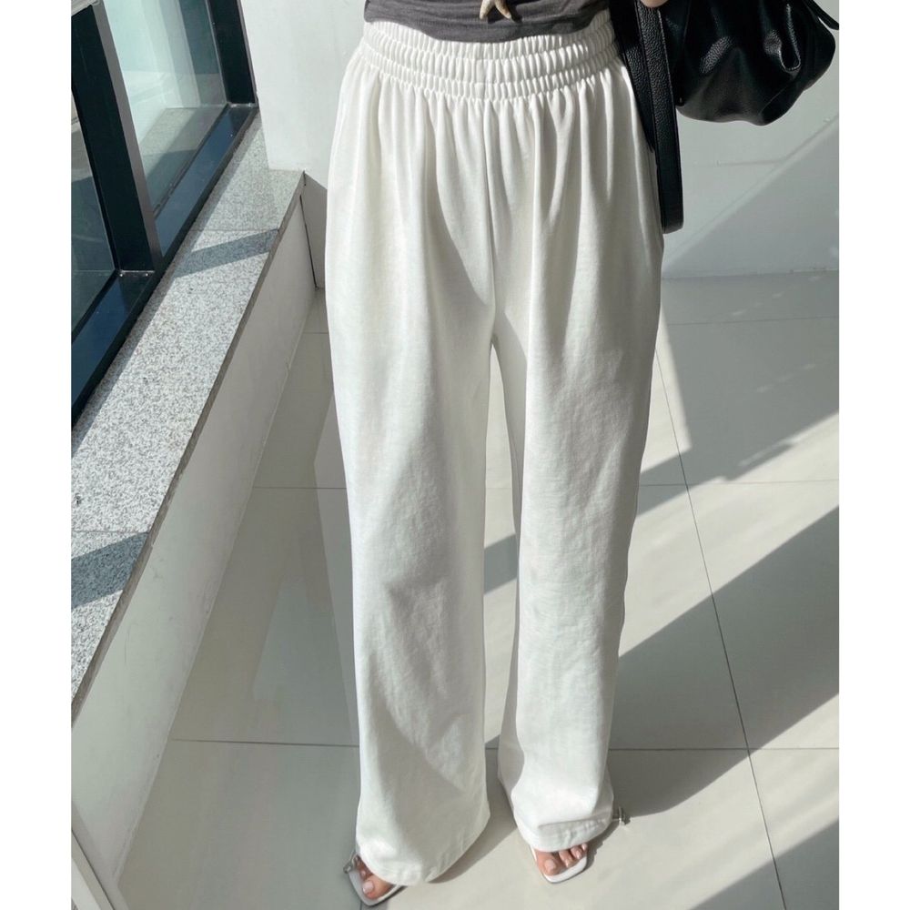 Howluk 鬆緊腰休閒風格縮口/寬褲-象牙白 (FREE)