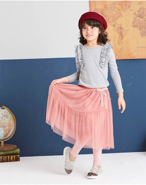 麗嬰房 Little moni - 假兩件不規則網紗蓬裙-粉紅