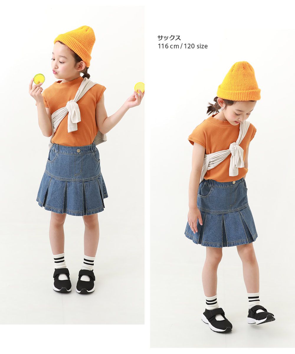 日本 devirock - 甜美百摺牛仔迷你裙(有貼心內裡褲)-水藍