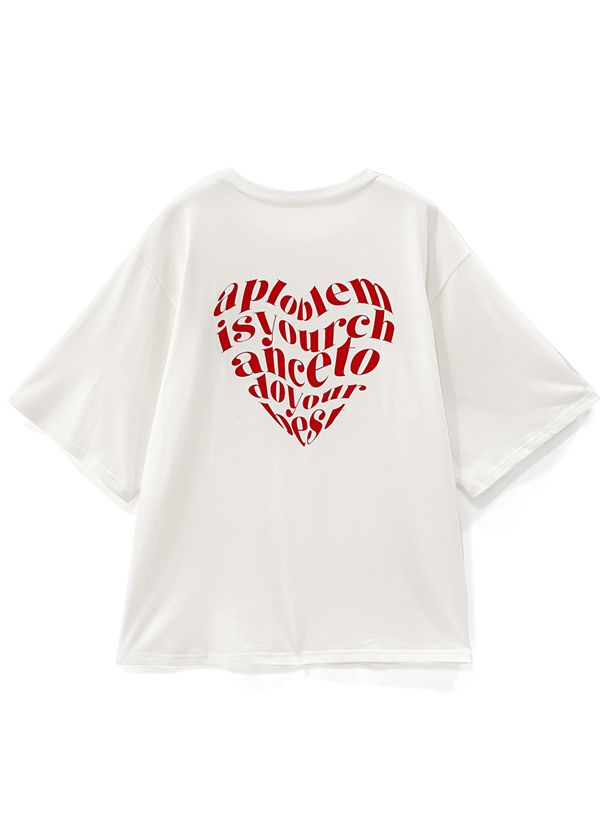 日本 GRL - 純棉落肩休閒長版短T-愛心英文-白