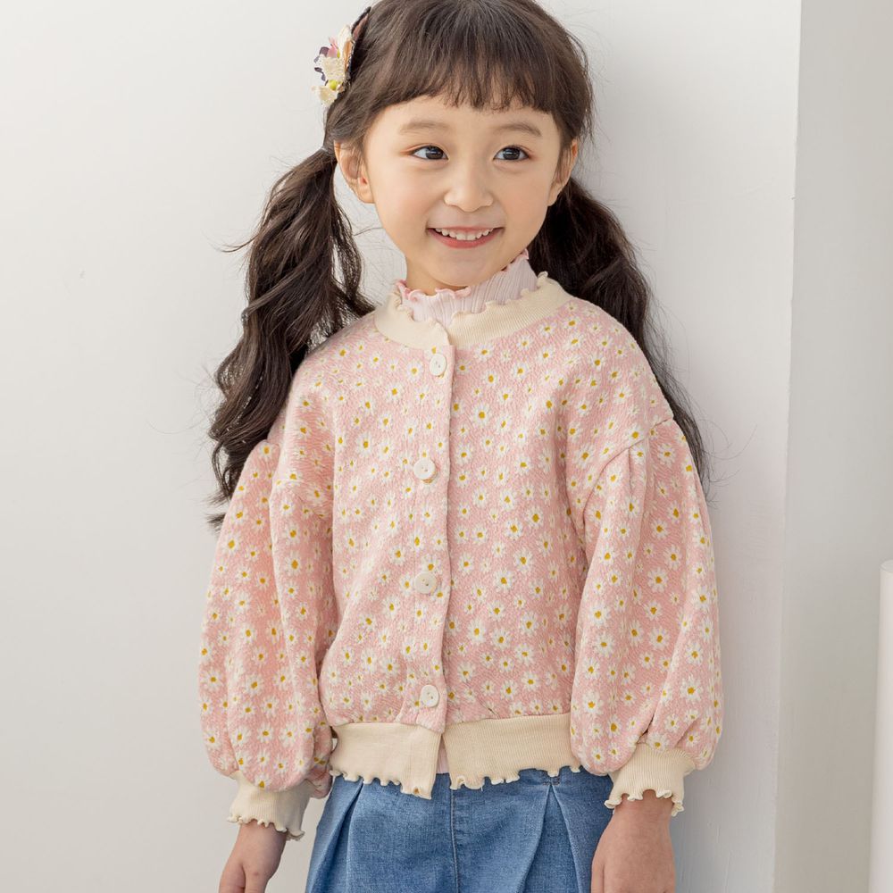 韓國 Orange Mom - 小雛菊泡泡袖針織外套-粉紅