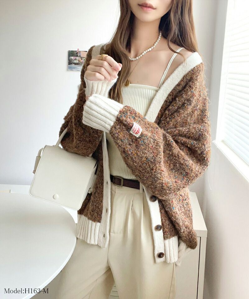 日本 Classical Elf - Java聯名 前後穿混彩針織開襟衫-卡其