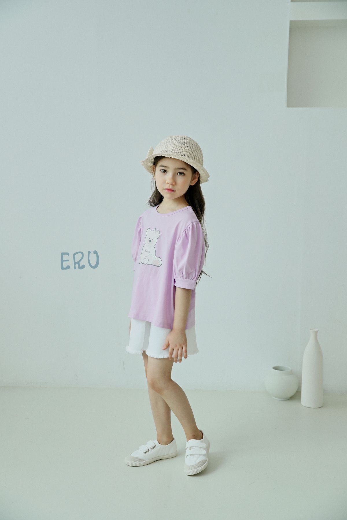 韓國 ERU - 抓鬚仿牛仔布彈力褲裙-象牙白