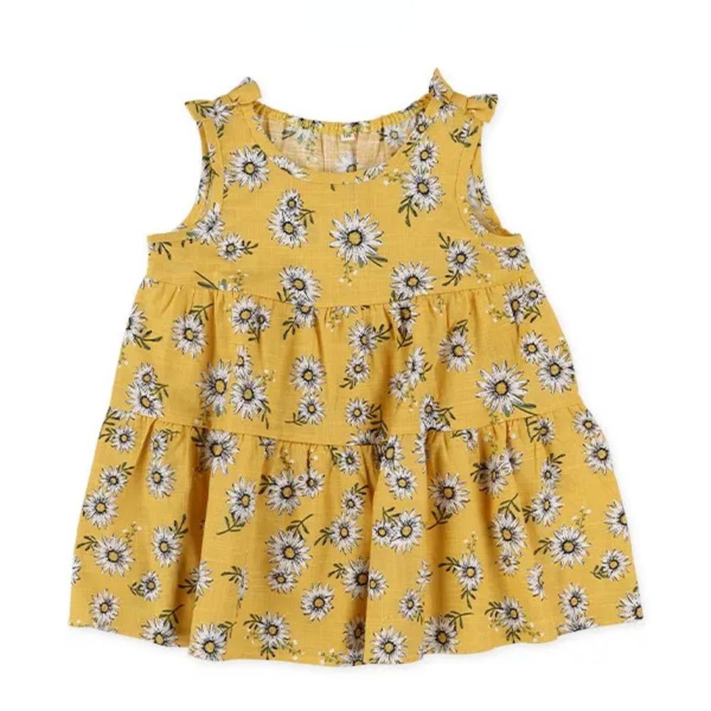 波浪層次傘狀背心上衣-花朵-黃