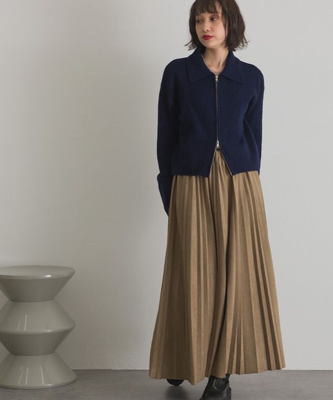 日本 ELENCARE DUE - 俐落低調麂皮百褶長裙-炭灰