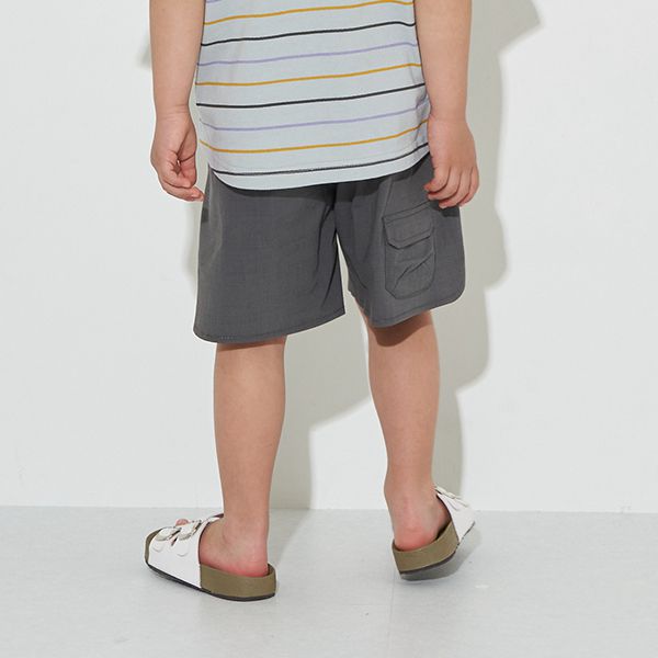 日本 b-ROOM - 側邊圓角休閒純色短褲-炭深灰