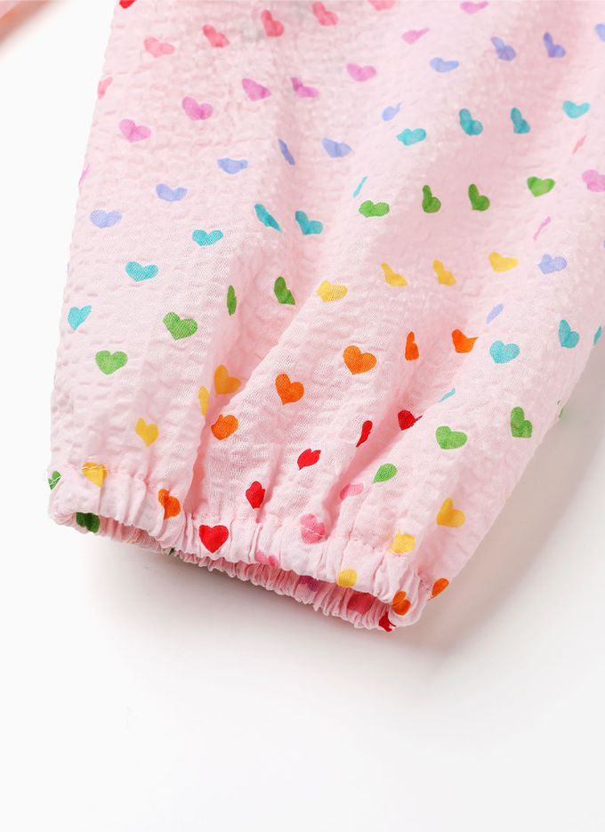 韓國 OZKIZ - 鬆緊腰滿版印花縮口防蚊褲-彩色愛心-淡粉