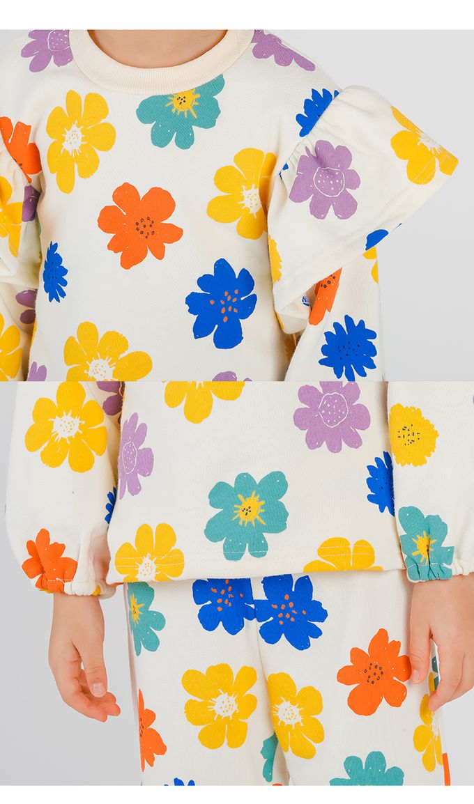 韓國 OZKIZ - 滿版燦爛彩花印長袖套裝-奶油