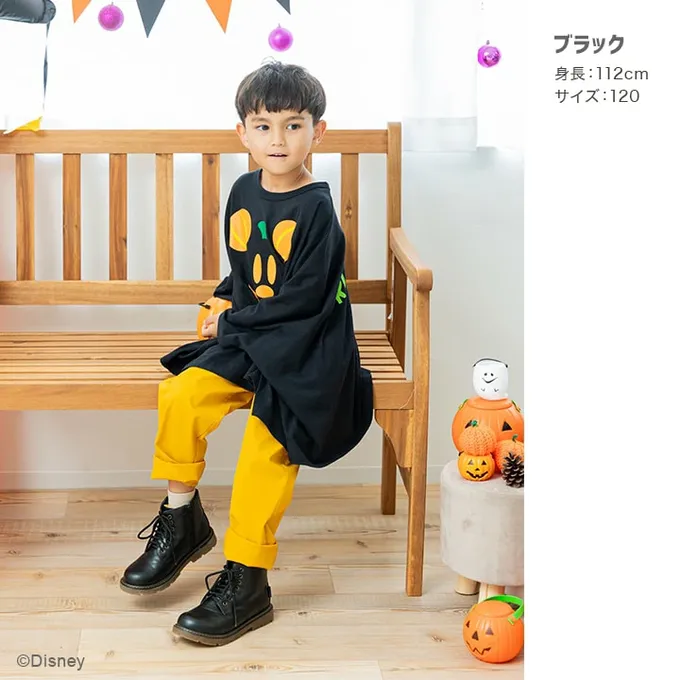 日本 Chil2 - 萬聖節聯名限定 寬鬆斗篷長袖上衣-卡通人物南瓜米奇-黑