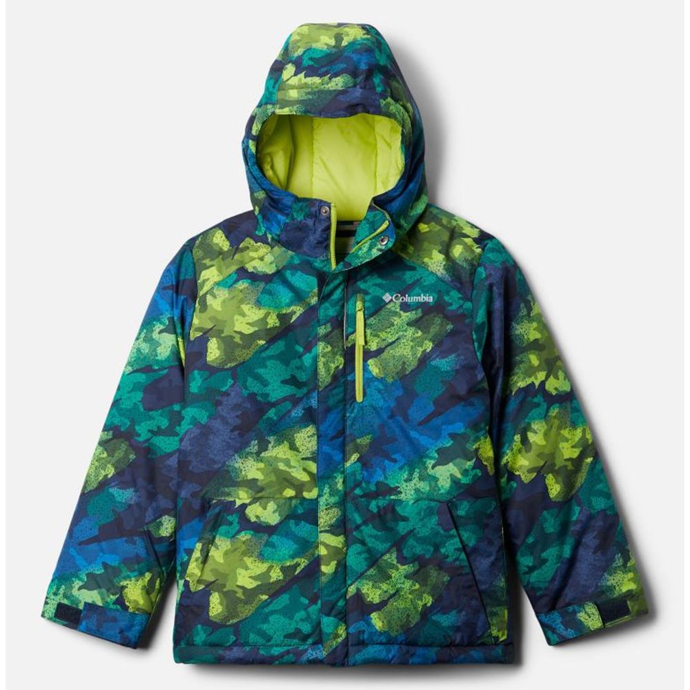 兒童防風防水滑雪外套-Bright Chartreuse Brushed Camo Print 黃綠色