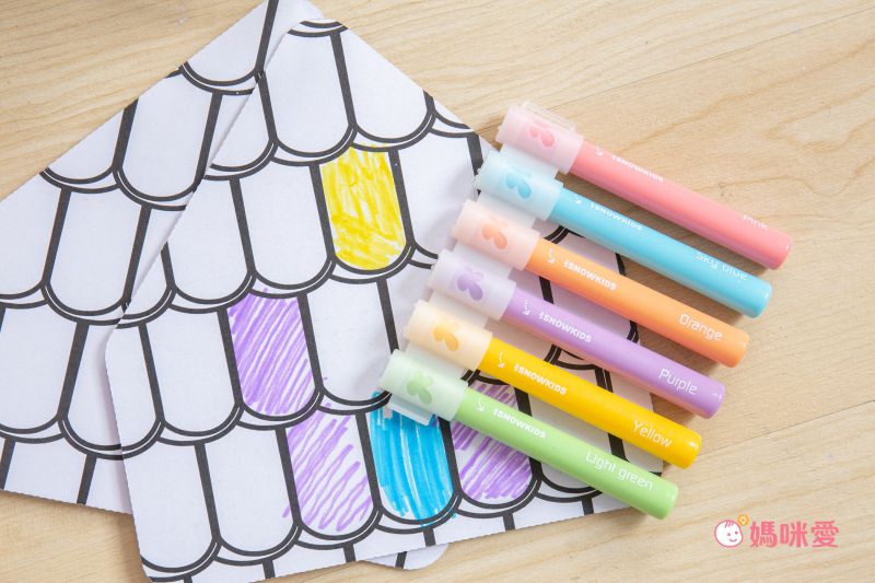 韓國SNOWKIDS - 幼兒馬卡龍水洗彩繪塗鴉筆-6色組 : 潮水藍/玫紅粉/檸檬黃/萊姆綠/芋藕紫/橙柚橘