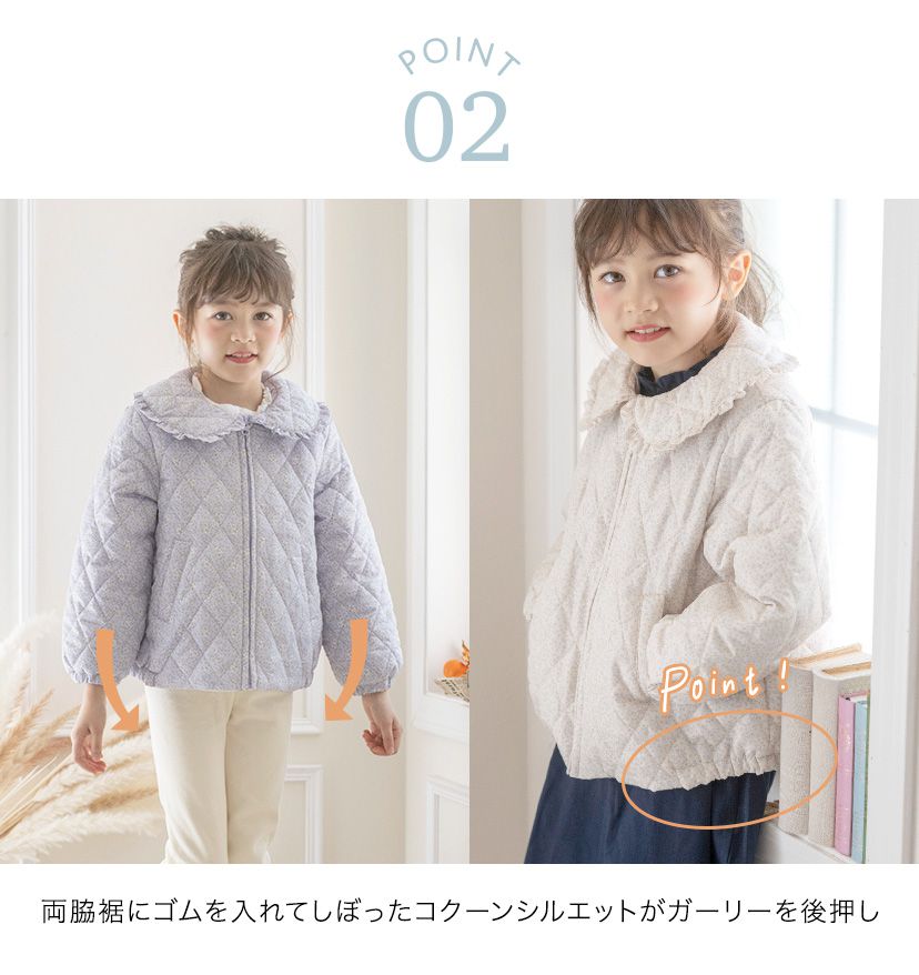 日本 Catherine Cottage - 荷葉領輕量鋪棉絎縫外套-小花-藍紫