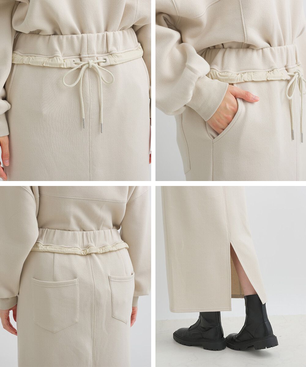 日本女裝代購 - 俐落腰綁帶彈性開叉長裙-軍綠