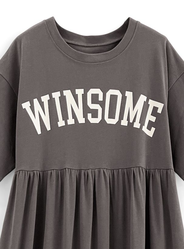 日本 GRL - 純棉美式休閒落肩短袖洋裝-石墨灰 (F)