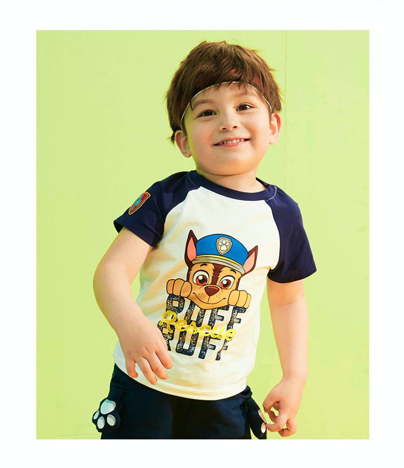 汪汪隊棉質圓領短袖上衣-卡通人物阿奇-深藍+白