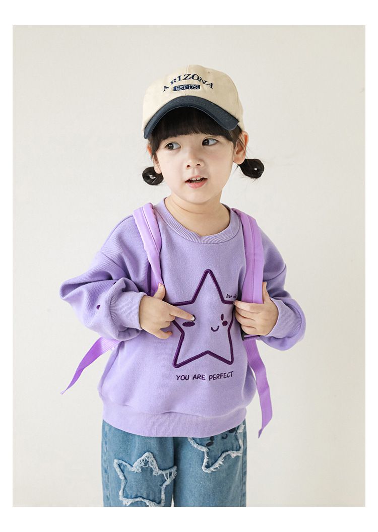 針織刺繡圓領長袖上衣-星星-米白色