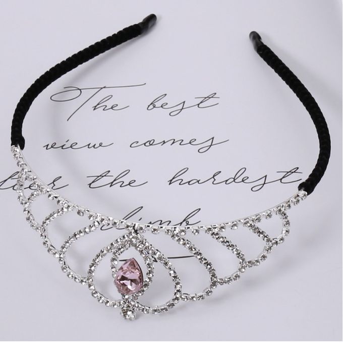 love, charlotte - 粉色寶石華麗公主皇冠髮箍-銀色+白粉色水鑽