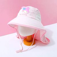 韓國配件連線 - 卡通造型大帽簷網眼防曬遮脖帽-卡通人物美樂蒂-淡粉 (頭圍約52~54cm)